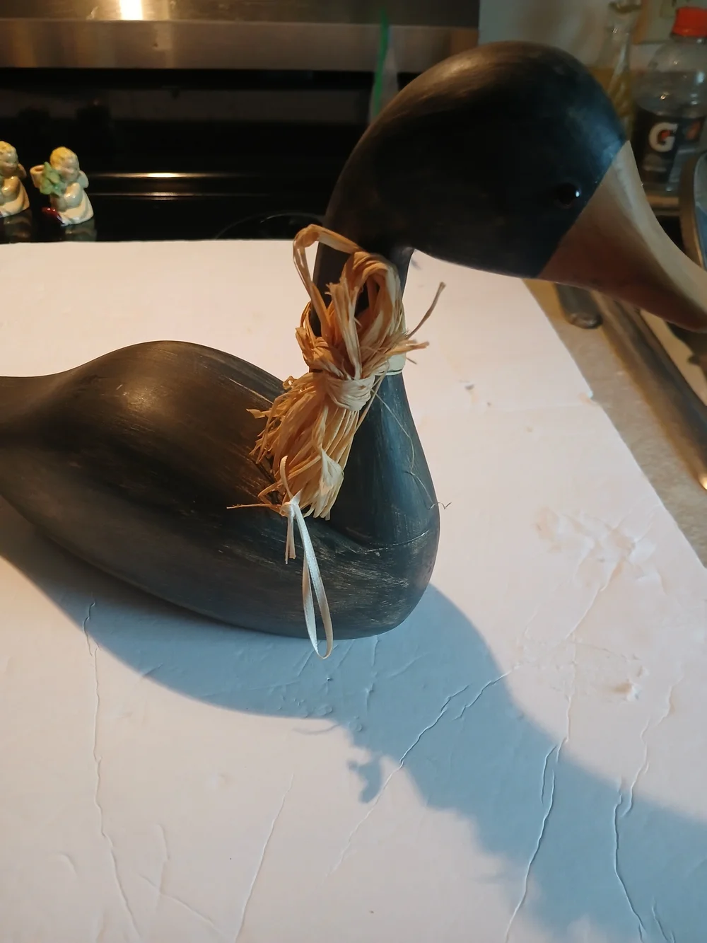 Source Unknown Black Wooden Duck Figurine with Raffia Accent